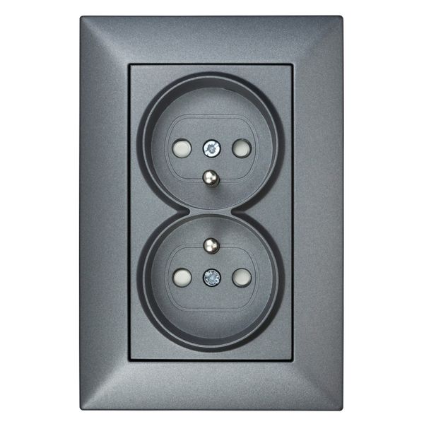 Pin compact socket outlet 2x2P+E, anthracite, screw clamps image 1