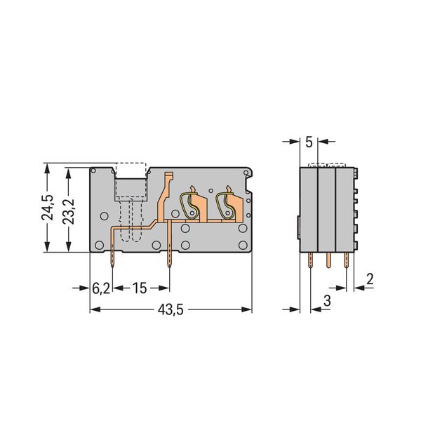 Stackable 2-conductor PCB terminal block with commoning option 2.5 mm² image 1