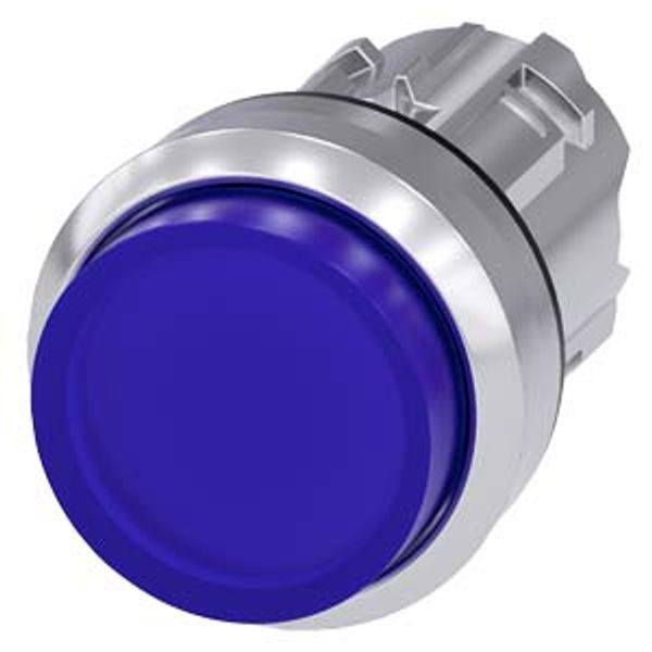 Illuminated pushbutton, 22 mm, round, metal, shiny, blue, pushbutton, raised, momentary contact  3SU1051-0BB50-0AA0-Z Y10 image 1