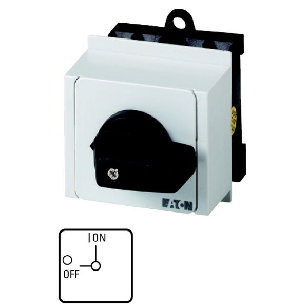 On-Off switch, T0, 20 A, service distribution board mounting, 3 contact unit(s), 6 pole, with black thumb grip and front plate image 1