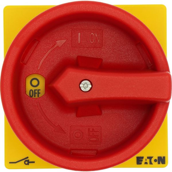 Main switch, T0, 20 A, flush mounting, 1 contact unit(s), 2 pole, Emergency switching off function, With red rotary handle and yellow locking ring image 26