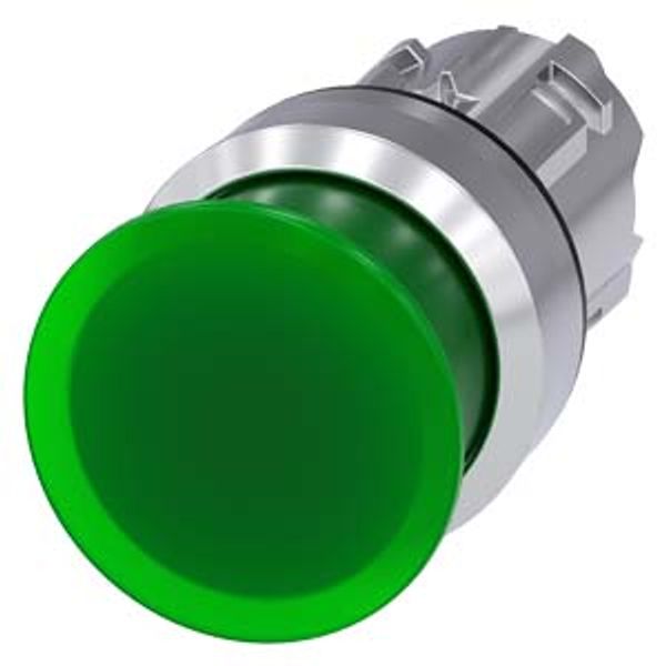 Illuminated mushroom pushbutton, 22 mm, round, metal, shiny, green,  3SU1051-1AD40-0AA0-Z Y11 image 1