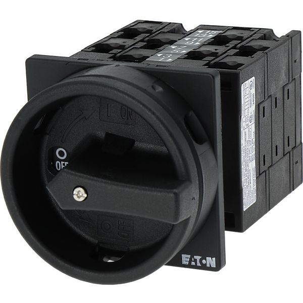 Main switch, T3, 32 A, flush mounting, 4 contact unit(s), 6 pole, 1 N/O, 1 N/C, STOP function, With black rotary handle and locking ring, Lockable in image 10