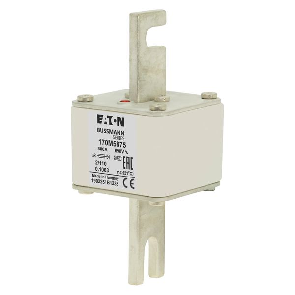 Fuse-link, high speed, 800 A, AC 690 V, size 2, 61 x 75 x 140 mm, aR, DIN, IEC, single indicator image 12