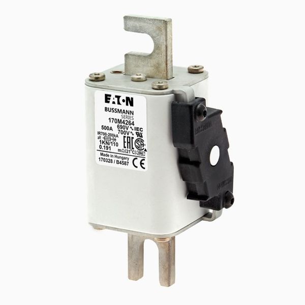 Fuse-link, high speed, 500 A, AC 690 V, DIN 1, 53 x 69 x 138 mm, aR, DIN, IEC, single indicator image 3