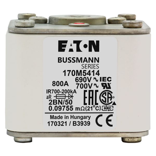 Fuse-link, high speed, 800 A, AC 690 V, size 2, 61 x 77 x 51 mm, aR, IEC, UL, single indicator, flush end, M10 image 23