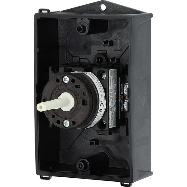 Main switch, T0, 20 A, surface mounting, 2 contact unit(s), 3 pole, 1 N/C, STOP function, With black rotary handle and locking ring image 54