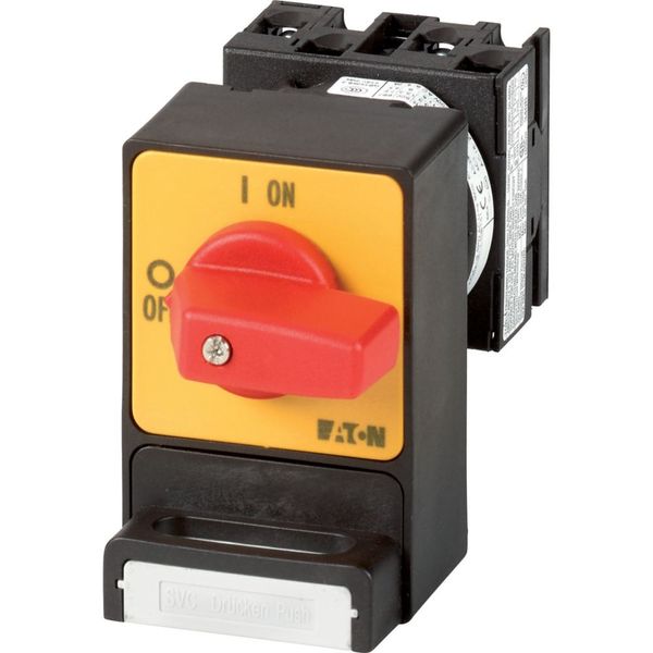 Panic switches, T0, 20 A, flush mounting, 3 pole, with red thumb grip and yellow front plate, Padlocking feature SVC image 4