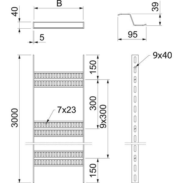 SLZ 500 ALU Cable ladder, shipbuilding with Z-rung 40x510x3000 image 2