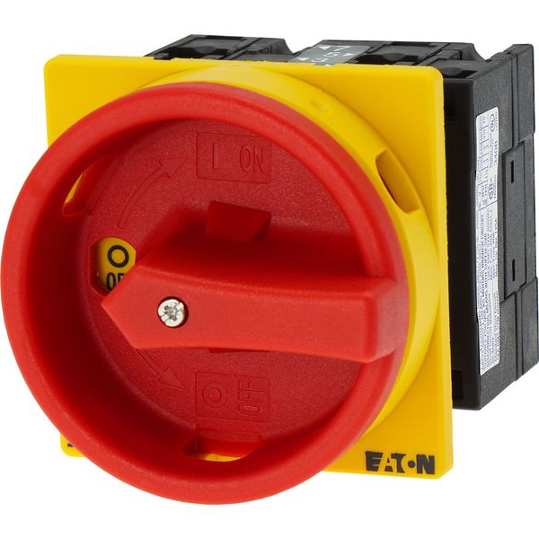 Main switch, T3, 32 A, flush mounting, 2 contact unit(s), 4 pole, Emergency switching off function, With red rotary handle and yellow locking ring image 9