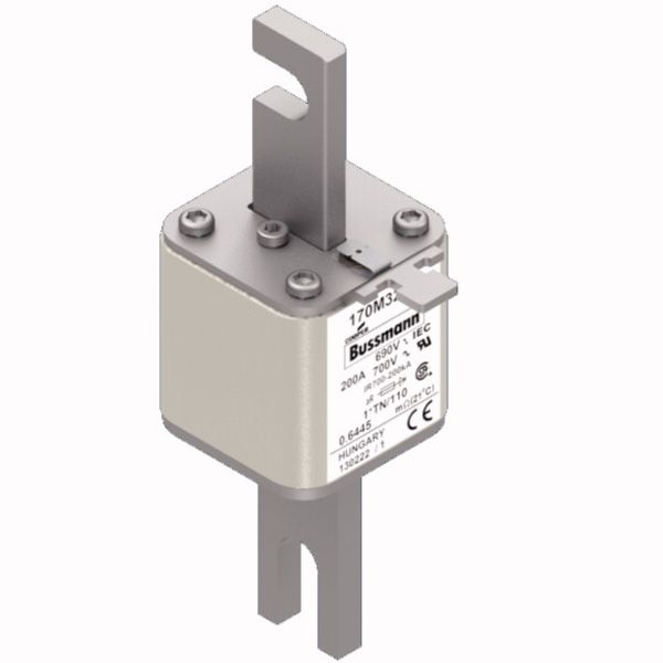 Fuse-link, high speed, 200 A, AC 690 V, compact DIN 1, 45 x 58 x 134 mm, aR, DIN, IEC, single indicator, 80 mm centres image 2