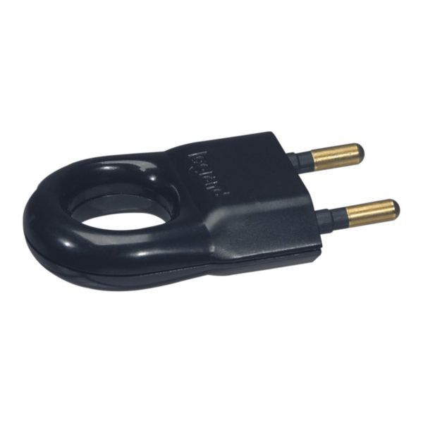 Flat male plug without plastic ground - with extraction ring - blister pack - black image 1