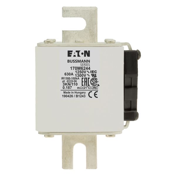 Fuse-link, high speed, 630 A, AC 1250 V, size 3, 76 x 92 x 139 mm, aR, DIN, IEC, single indicator image 10