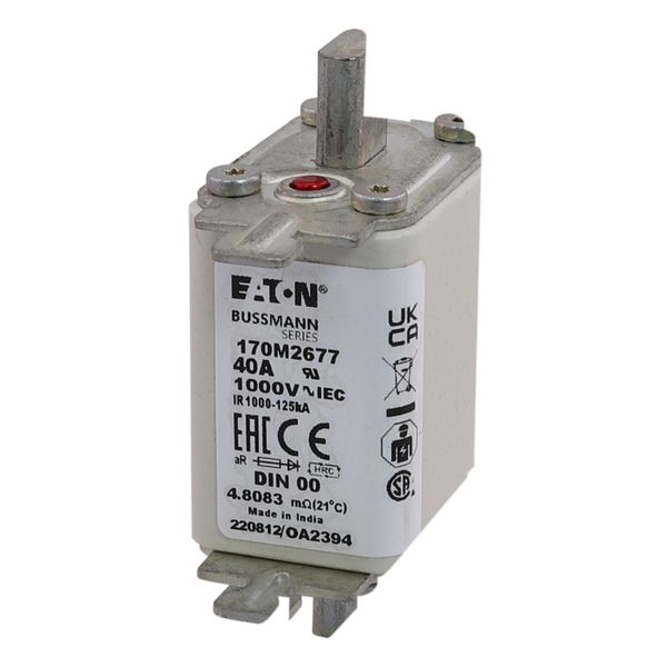 Fuse-link, high speed, 40 A, AC 1000 V, DIN 00, aR, DIN, IEC, single indicator, live gripping lugs image 18