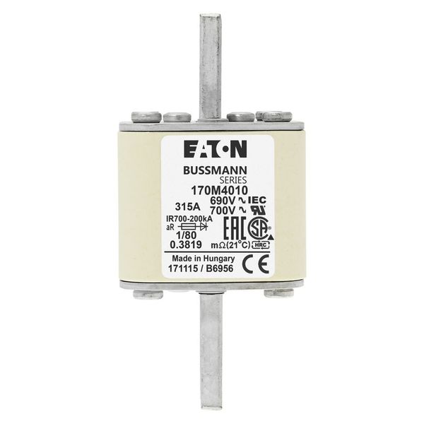 Fuse-link, high speed, 315 A, AC 690 V, DIN 1, 53 x 53 x 108 mm, aR, DIN, IEC, single indicator image 6