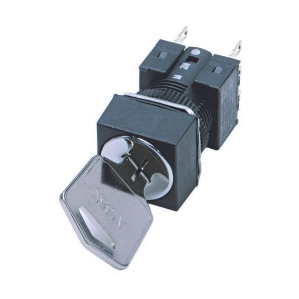Selector switch complete, square, key-type, 2 notches, spring return, image 1