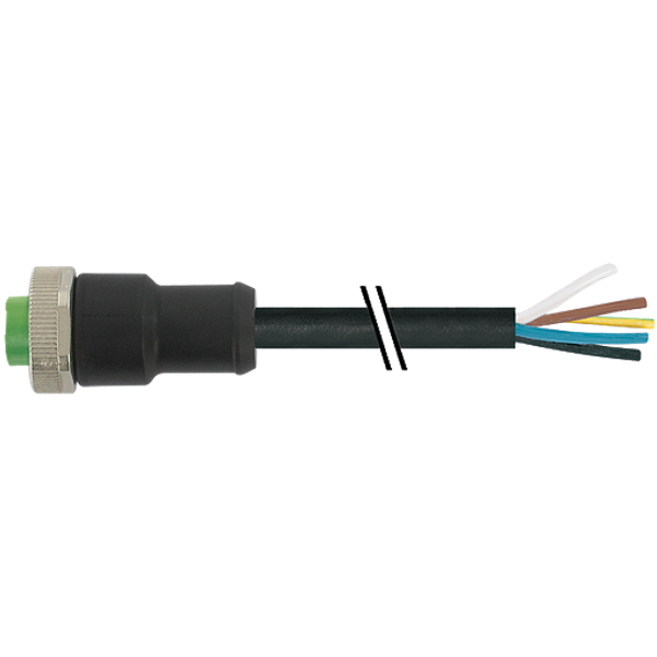 Mini (7/8) 5 pole, Female Straight w/ Cable, PUR, , 5x16AWG, black, 4m image 1