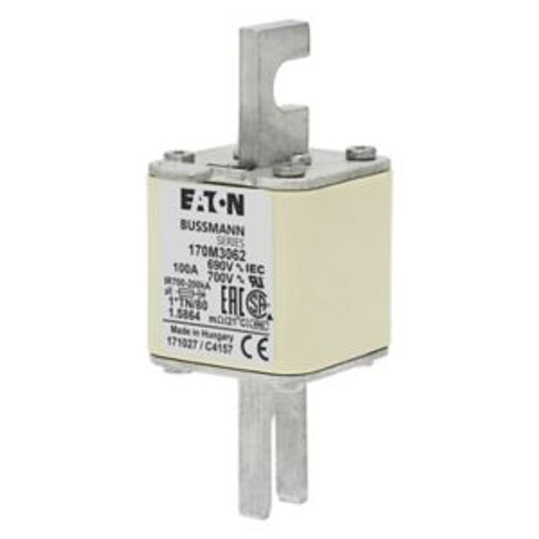 Fuse-link, high speed, 100 A, AC 690 V, compact DIN 1, 45 x 58 x 104 mm, aR, DIN, IEC, single indicator image 2