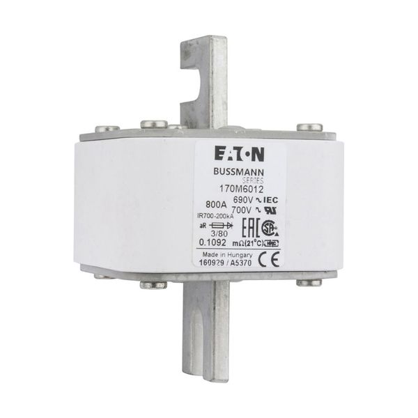 Fuse-link, high speed, 800 A, AC 690 V, DIN 3, 76 x 76 x 109 mm, aR, DIN, IEC, single indicator image 10