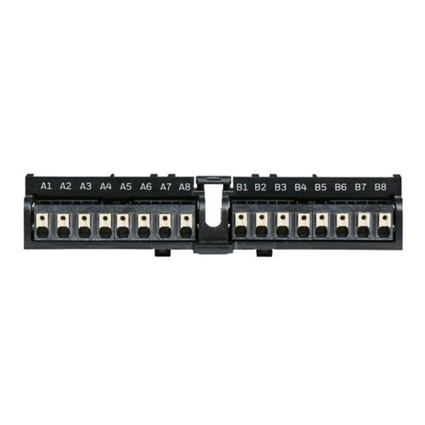 Auxiliary terminal block - 16 way - pack of 10. Two groups of eight internally connected push in terminals for distributing signals/power. image 1