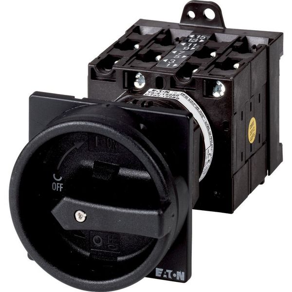 Main switch, T3, 32 A, rear mounting, 4 contact unit(s), 6 pole, 2 N/O, STOP function, With black rotary handle and locking ring image 2