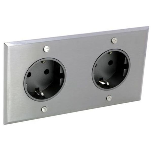 Art d'Arnould univers Memory double standard schuko horizontal power socket 2P+E 16A 250V - Brushed steel image 1