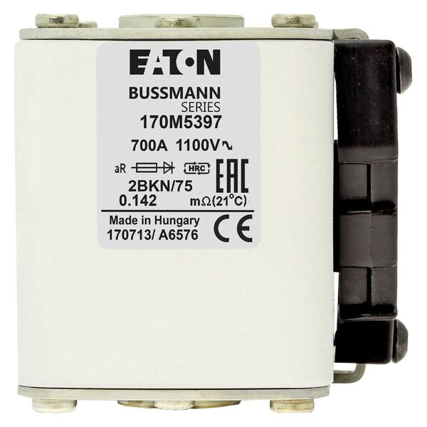 Fuse-link, high speed, 700 A, AC 1000 V, size 2, 61 x 75 x 77 mm, aR, IEC, UL, single indicator image 7