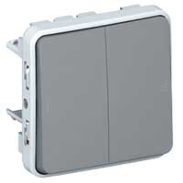 Switch Plexo IP 55 - 2 gang 2-way - 10 AX - 250 V~ - modular - grey image 1