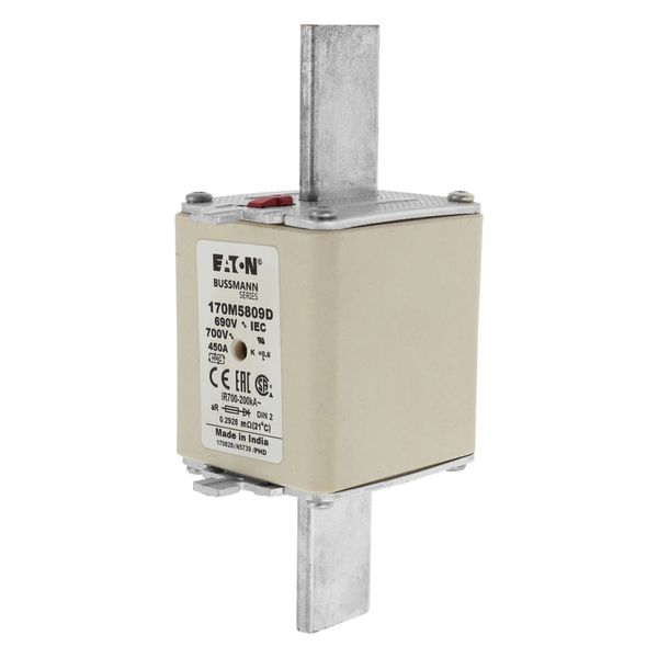 Fuse-link, high speed, 450 A, AC 690 V, DIN 2, aR, DIN, IEC, dual indicator, live gripping lugs image 9