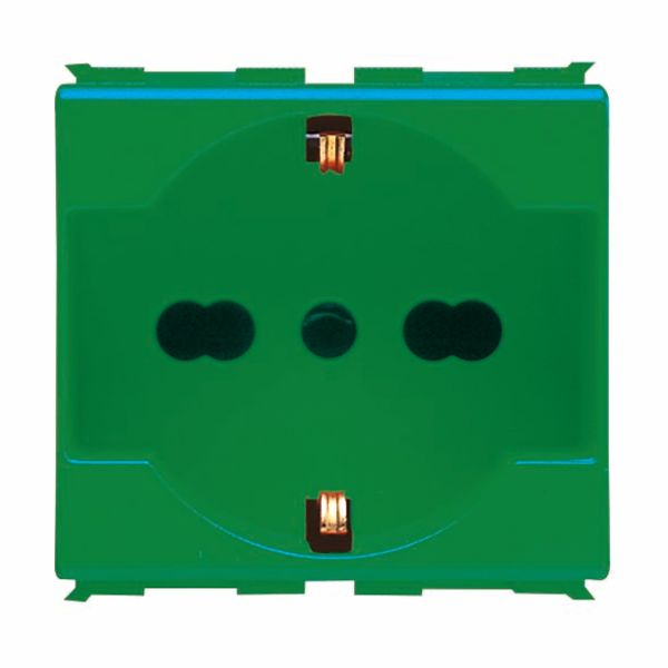ITALIAN/GERMAN STANDARD SOCKET-OUTLET 250 V ac - FOR DEDICATED LINES - 2P+E 16A DUAL AMPERAGE - P40 - 2 MODULES - GREEN - PLAYBUS image 2