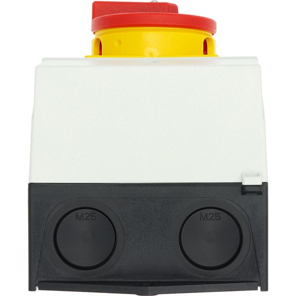 Main switch, T3, 32 A, surface mounting, 3 contact unit(s), 6 pole, Emergency switching off function, With red rotary handle and yellow locking ring, image 63