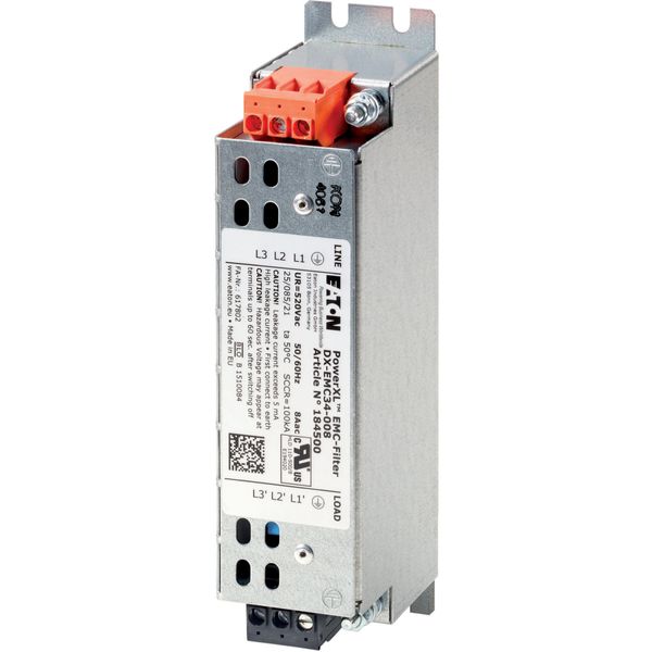 Radio interference suppression filter, three-phase, low leakage current, ULN= max. 520 + 10% V, 8 A, For use with: DE1, DE11, DC1, DA1, DM1, DG1 image 3