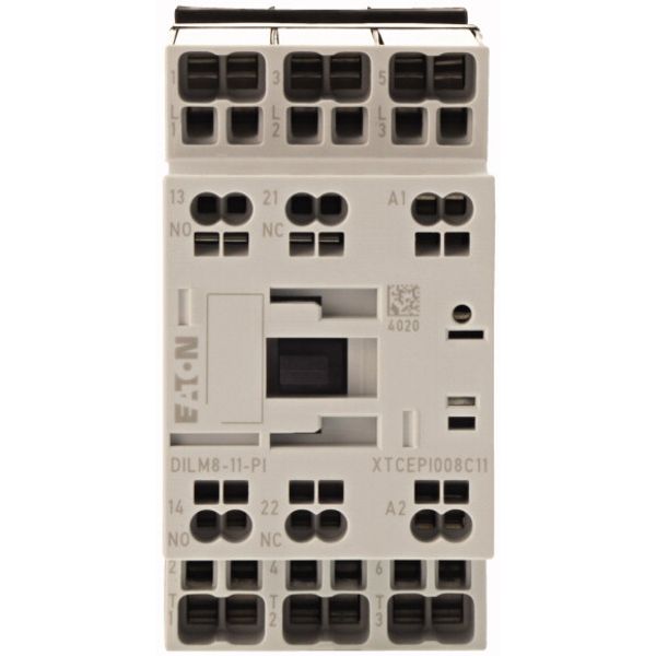 Contactor, 3 pole, 380 V 400 V 3.7 kW, 1 N/O, 1 NC, 110 V 50 Hz, 120 V 60 Hz, AC operation, Push in terminals image 1