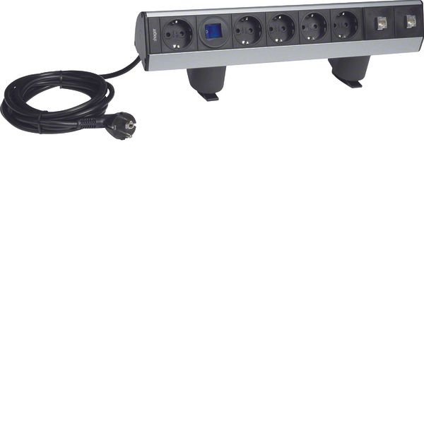 connection unit Alu nat.anodized, 1+4 Schuko-socket-outlets,1switch, 2 image 1