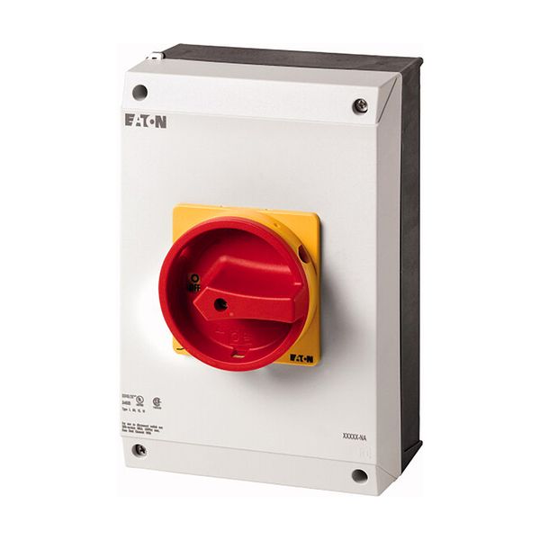Main switch, P3, 63 A, surface mounting, 3 pole, Emergency switching off function, With red rotary handle and yellow locking ring, UL/CSA image 6