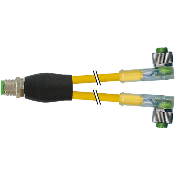 Y-Distributor M12 male/fem. 90° A-cod. LED PUR 3x0.34 ye+drag-ch 0.3m image 1