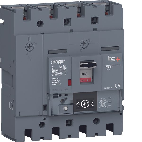 Moulded Case Circuit Breaker h3+ P250 Energy 4P4D N0-50-100% 40A 40kA  image 1