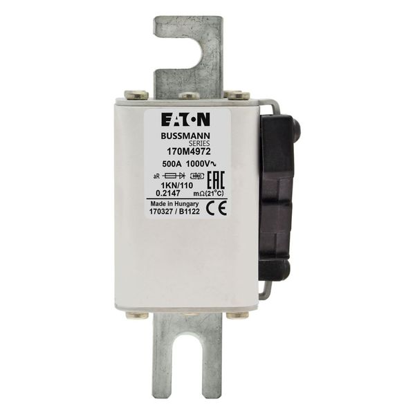 Fuse-link, high speed, 500 A, AC 1000 V, DIN 1, 51 x 69 x 138 mm, aR, DIN, IEC, type K indicator image 9