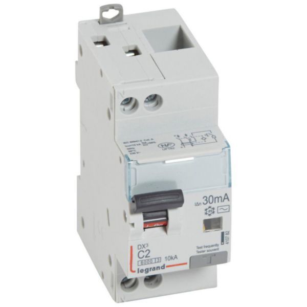 Monoblock differential circuit breaker DX³6000 10kA high inlet and low outlet U+N screw 230V~ - 2A - typeAC 30mA image 1