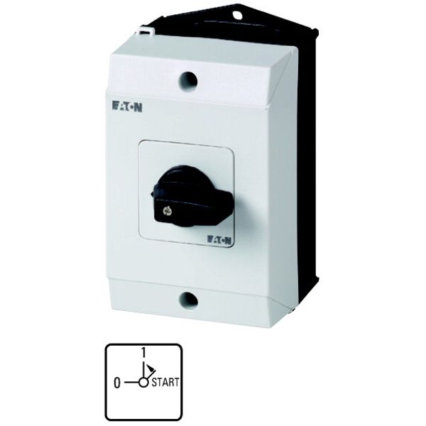 ON-OFF button, T0, 20 A, surface mounting, 2 contact unit(s), Contacts: 4, Spring-return in START position, 90 °, maintained, With 0 (Off) position, W image 1