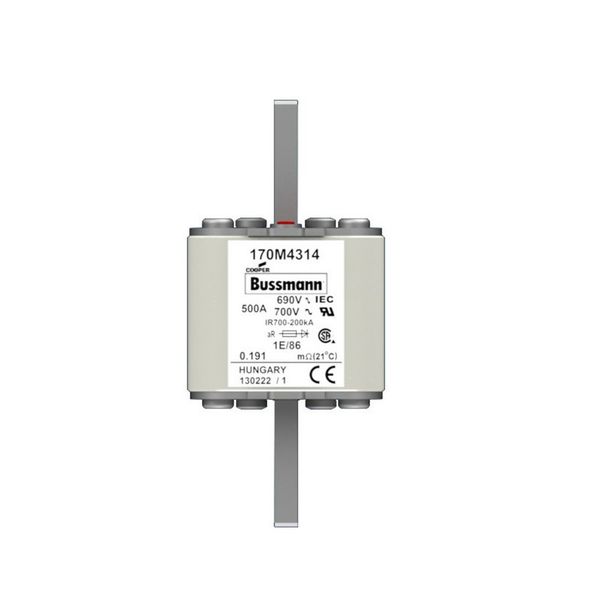 Fuse-link, high speed, 500 A, AC 690 V, size 1, 53 x 69 x 111 mm, aR, IEC, type T indicator image 12