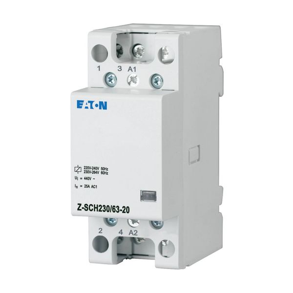 Installation contactor, 230VAC/50Hz, 2N/O, 63A, 3HP image 3