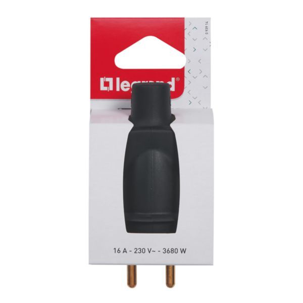 Male plug with earth - rubber - screw - 16A - straight outlet - blister image 1