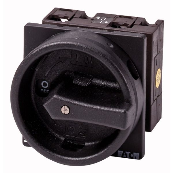 Main switch, T3, 32 A, flush mounting, 1 contact unit(s), 2 pole, STOP function, With black rotary handle and locking ring, Lockable in the 0 (Off) po image 1
