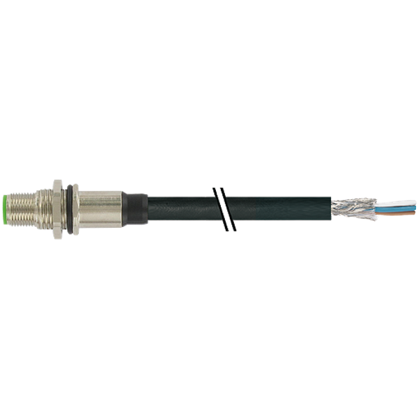 M12 male recept. A-cod. rear PUR 4x0.34 shielded bk+drag-ch 5m image 1