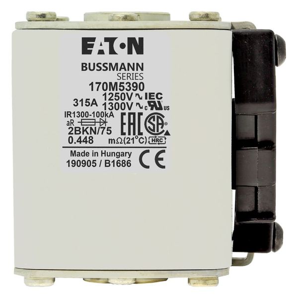 Fuse-link, high speed, 315 A, AC 1250 V, size 2, 61 x 75 x 77 mm, aR, IEC, UL, single indicator image 7