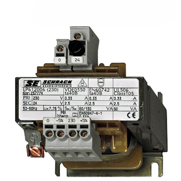Single Phase Control Transformer 230V/12V, 500VA, IP00 image 1