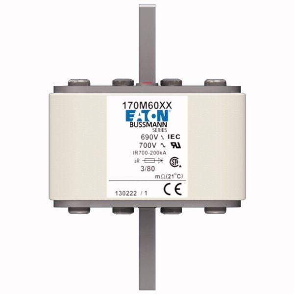 Fuse-link, high speed, 500 A, AC 690 V, DIN 3, 76 x 90 x 109 mm, aR, DIN, IEC, single indicator image 1