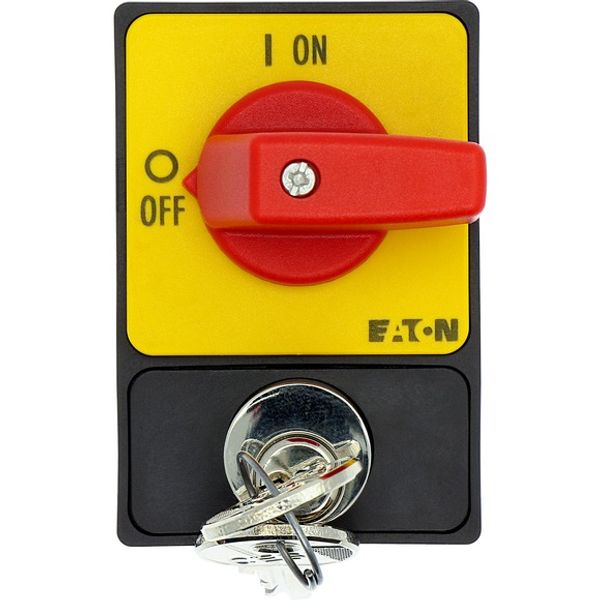 Panic switches, T0, 20 A, flush mounting, 3 pole, with red thumb grip and yellow front plate, Cylinder lock SVA image 3