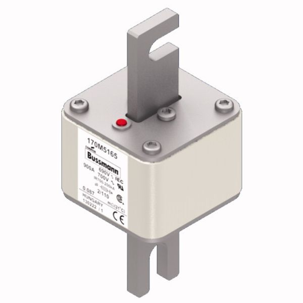 Fuse-link, high speed, 900 A, AC 690 V, DIN 2, 61 x 61 x 108 mm, aR, DIN, IEC, single indicator, 110 mm centres image 2